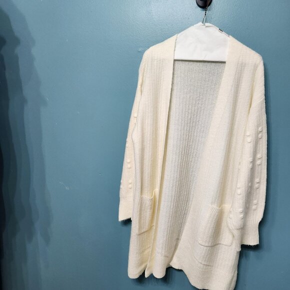 Terra Sky Popcorn Stitch Open Duster, Cream,  NWT - Picture 2 of 12